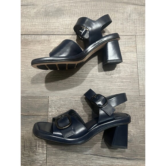 NWOB Homers Navy Blue Block Heel Leather Hand Crafted Strappy Sandals Size 36 - Picture 3 of 7